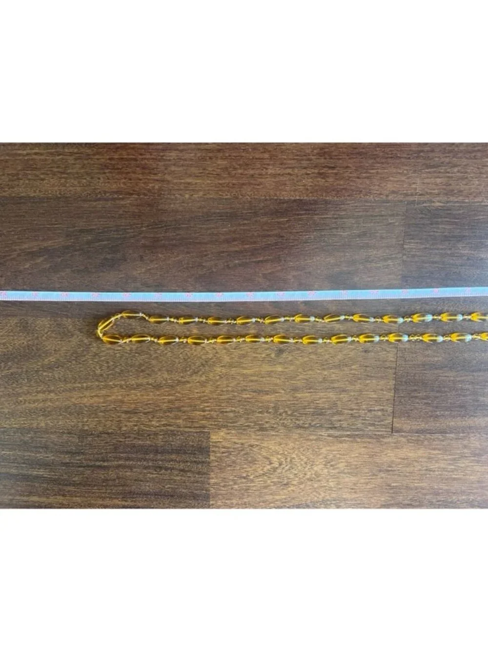 Vintage Amber Glass Bead Necklace Fluted Oval Beads Continuous Strand